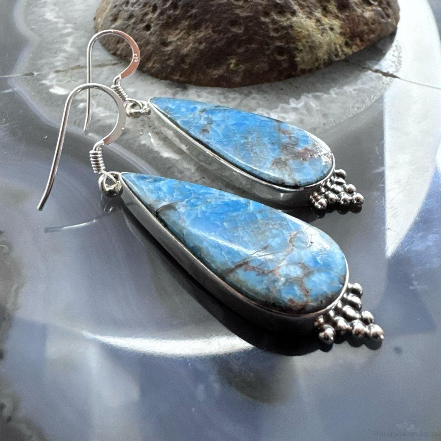 Sterling Silver  Southwestern Style Elongated Teardrop Apatite Dangle Earrings For Women