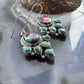 Sterling Silver Southwestern Style Turquoise & Pink Dahlia Dangle Earrings For Women