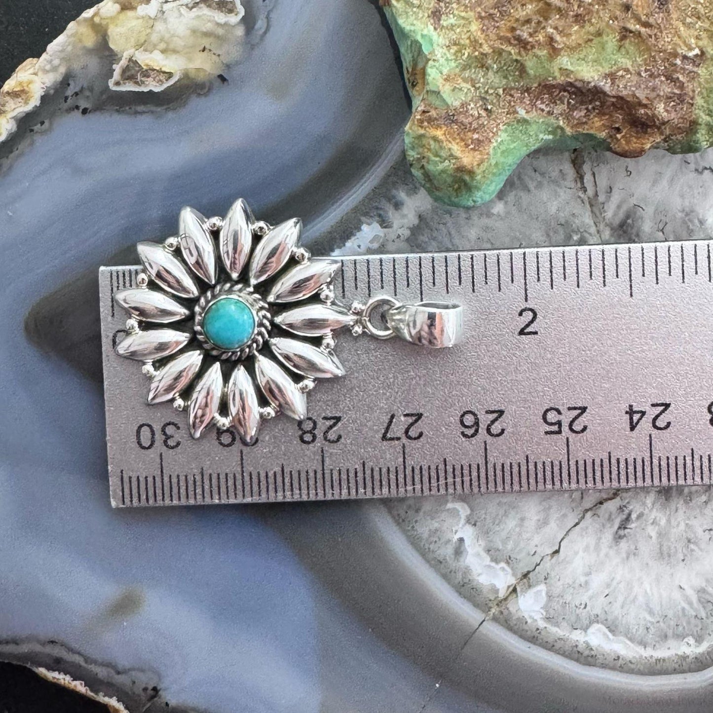 Sterling Silver Southwestern Style Rounded Turquoise Pendant Cluster For Women