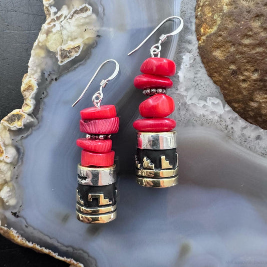 Tommy & Rosita Singer Sterling Silver Red Jasper Bead Dangle Earrings For Women