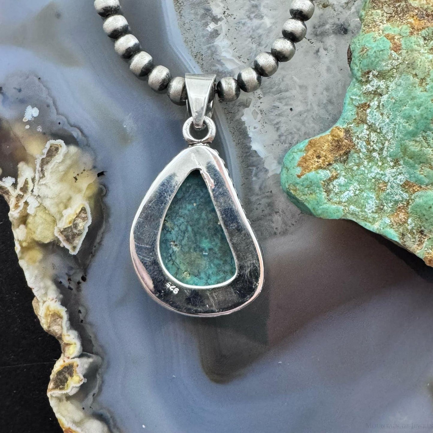 Sterling Silver Southwestern Style Matrixed Natural Green Turquoise Pendant For Women