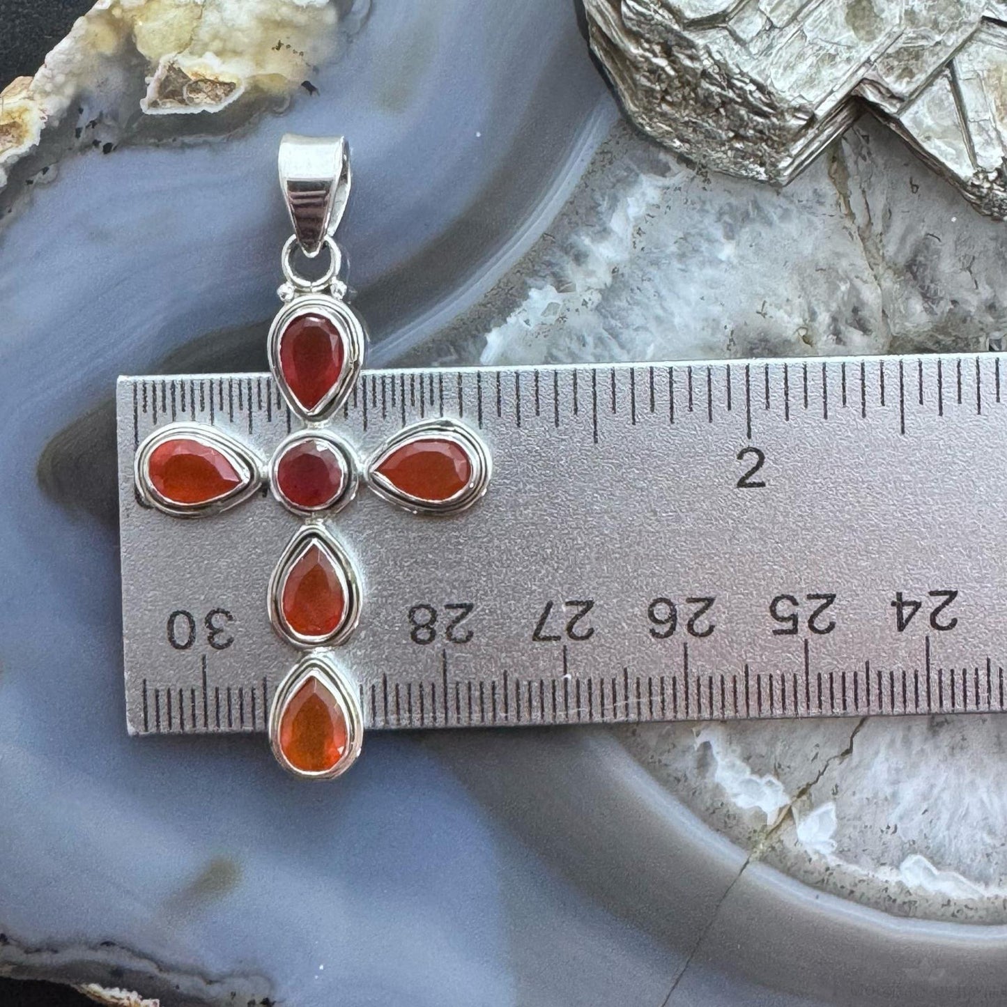 Sterling Silver Southwestern Style Carnelian Decorated Cross Pendant For Women