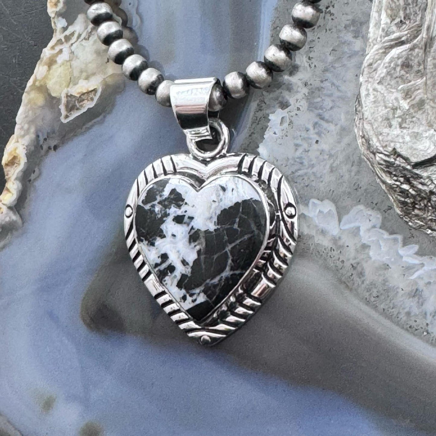 Native American Sterling Silver White Buffalo Heart Pendant For Women