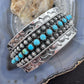 Sterling Silver Southwestern Style Turquoise Single Row Stamped Decorated Bracelet For Women