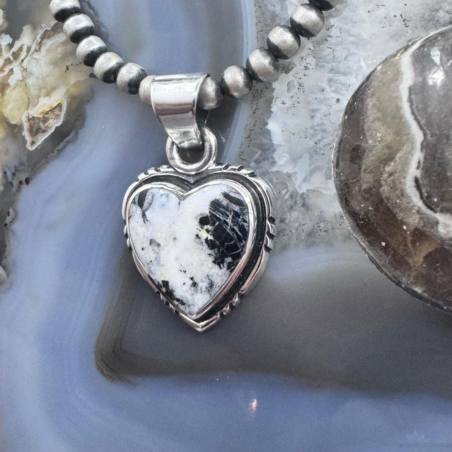 Native American Sterling Silver White Buffalo Decorated Heart Pendant For Women