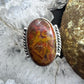 Sterling Silver Southwestern Style Oval Moroccan Seam Agate Ring Size 8 For Women