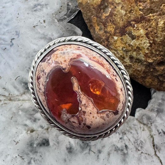 Sterling Silver Southwestern Style Oval Mexican Fire Opal Ring Size 8 For Women