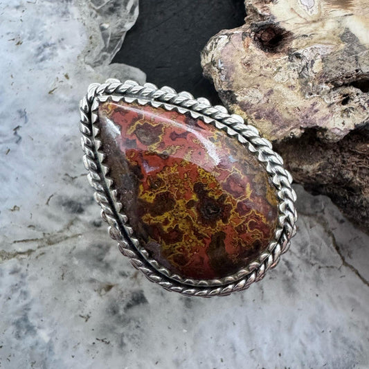 Sterling Southwestern Style Teardrop Moroccan Seam Agate Ring Size 7.75 For Women