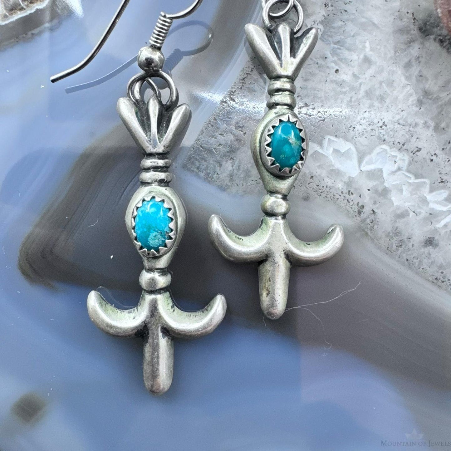 Arthur J. Williams Native American Sterling Silver Turquoise Dangle Earrings For Women