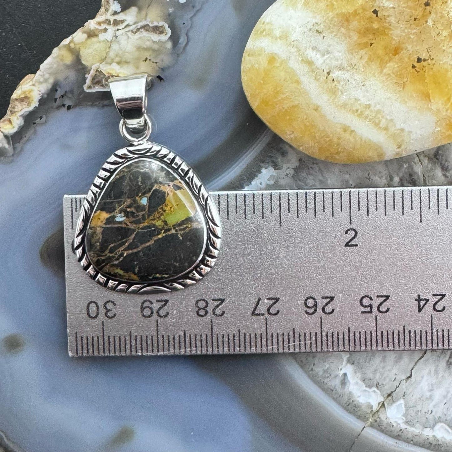 Native American Sterling Silver Blackjack Decorated Pendant For Women #1