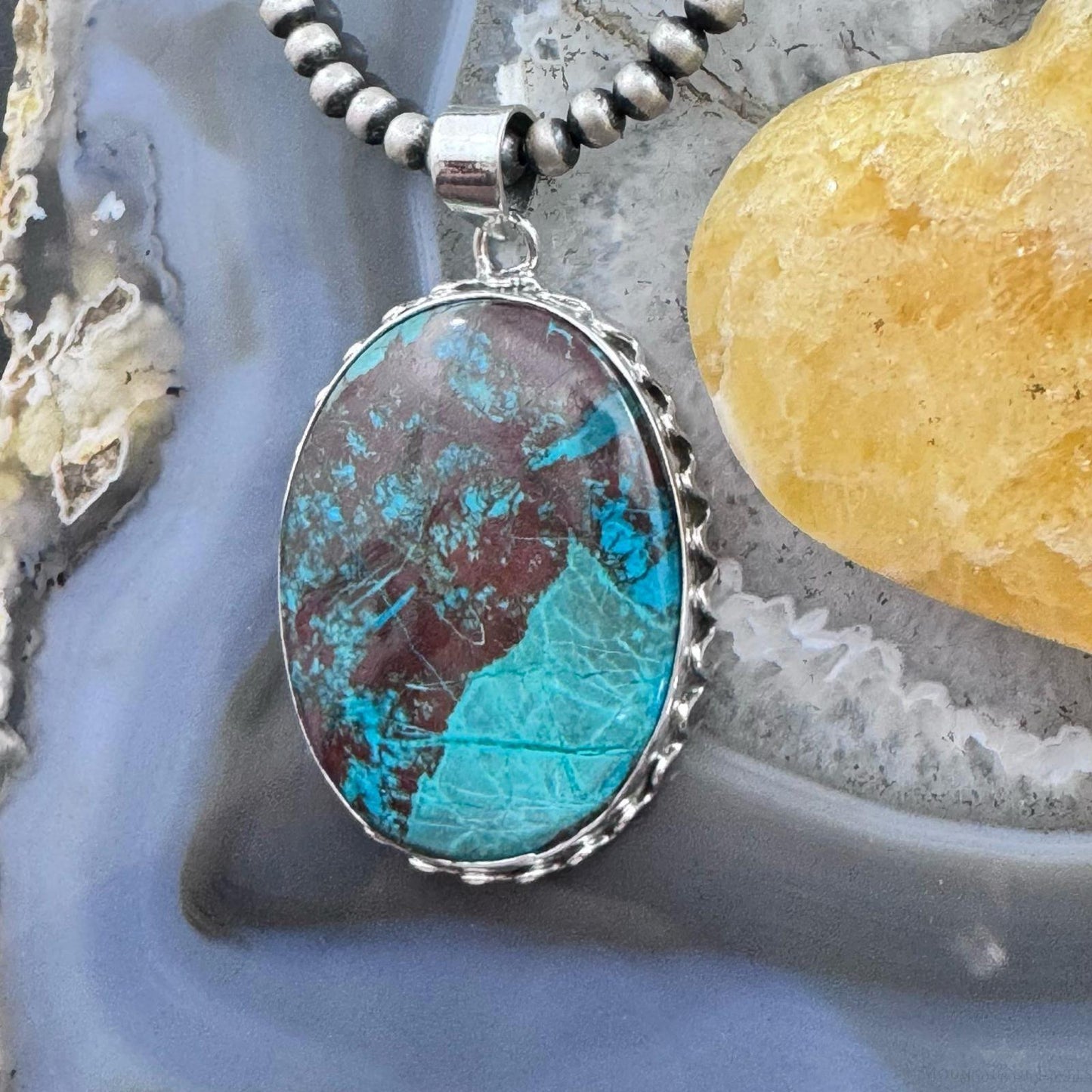 Sterling Silver Southwestern Style Large Oval Green Turquoise Pendant For Women