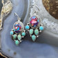 Sterling Silver Southwestern Style Turquoise & Pink Dahlia Dangle Earrings For Women