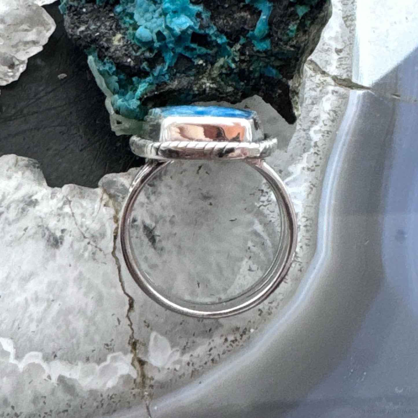 Sterling Silver Southwestern Style Trapeze Blue Apatite Ring Size 7 For Women