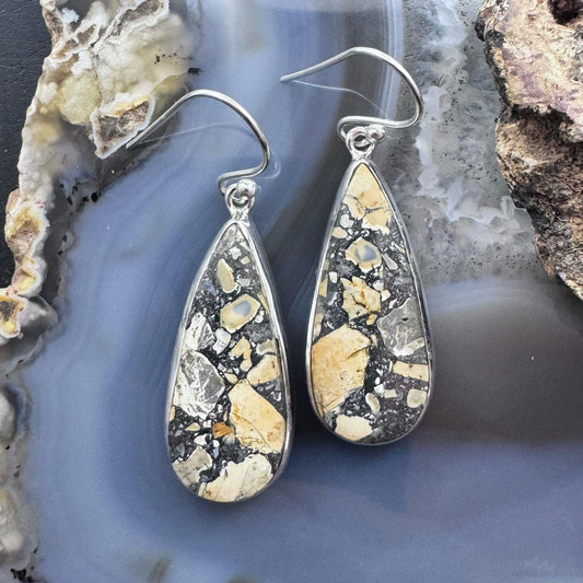 Sterling Silver Southwestern Style Teardrop Maligano Jasper Dangle Earrings For Women
