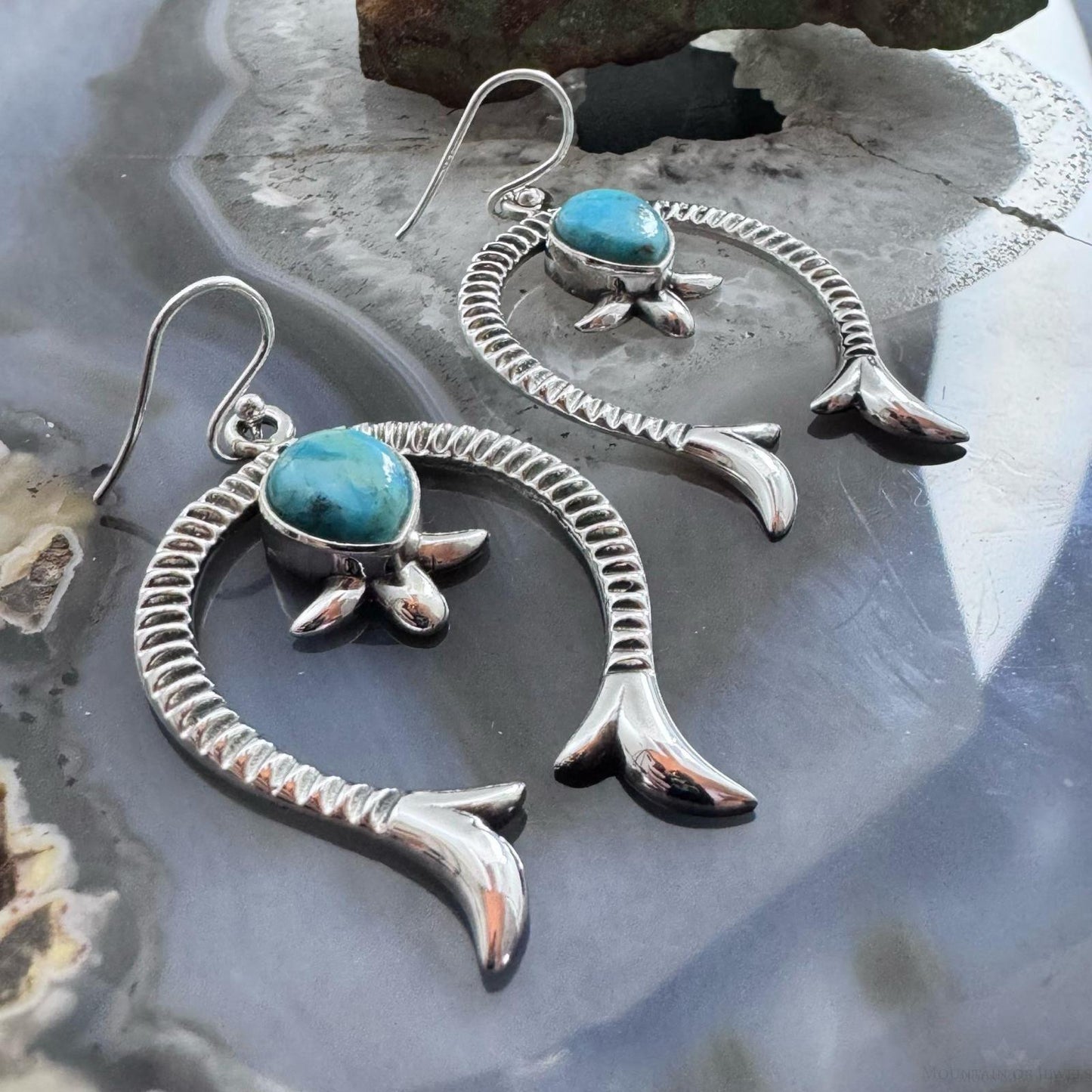 Sterling Silver Southwestern Style Turquoise Naja Dangle Earrings For Women