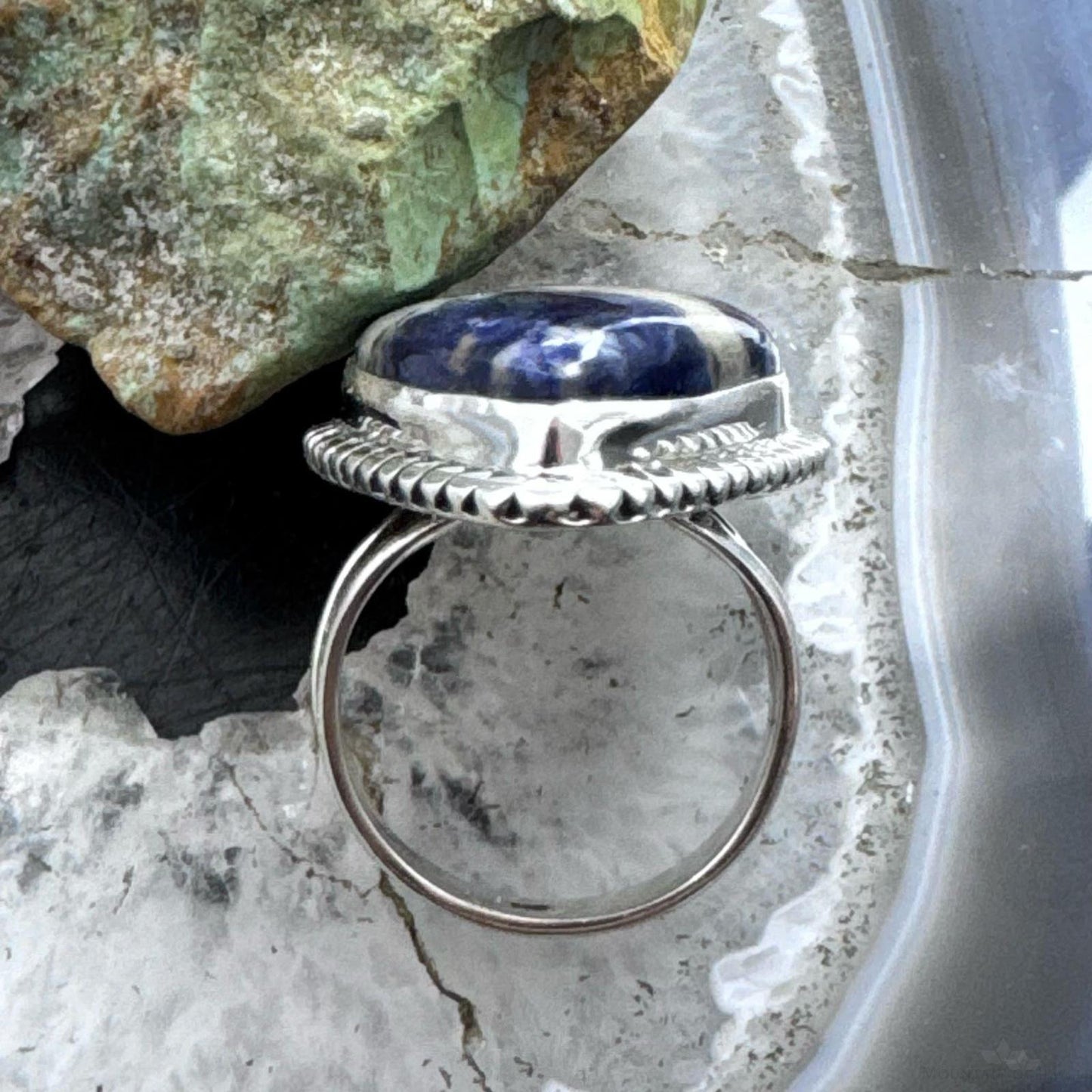 Sterling Silver Southwestern Style Teardrop Sodalite Ring Size 7.75 For Women