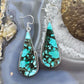 Sterling Silver Southwestern Style Elongated Teardrop Green Turquoise Dangle Earrings For Women