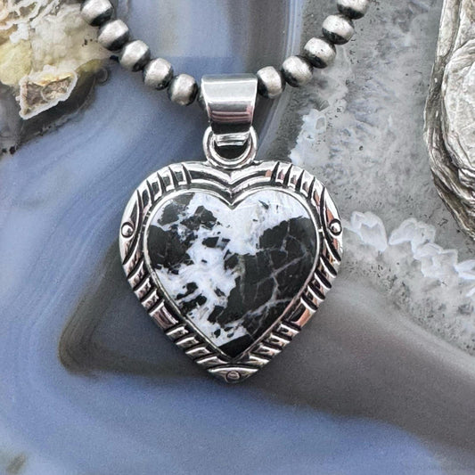 Native American Sterling Silver White Buffalo Heart Pendant For Women