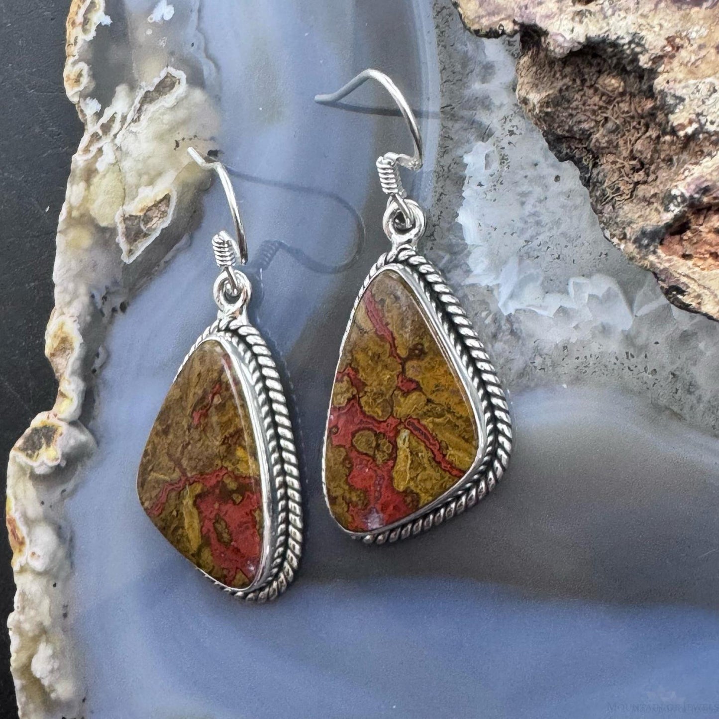 Sterling Silver Southwestern Style Moroccan Seam Agate Dangle Earrings For Women