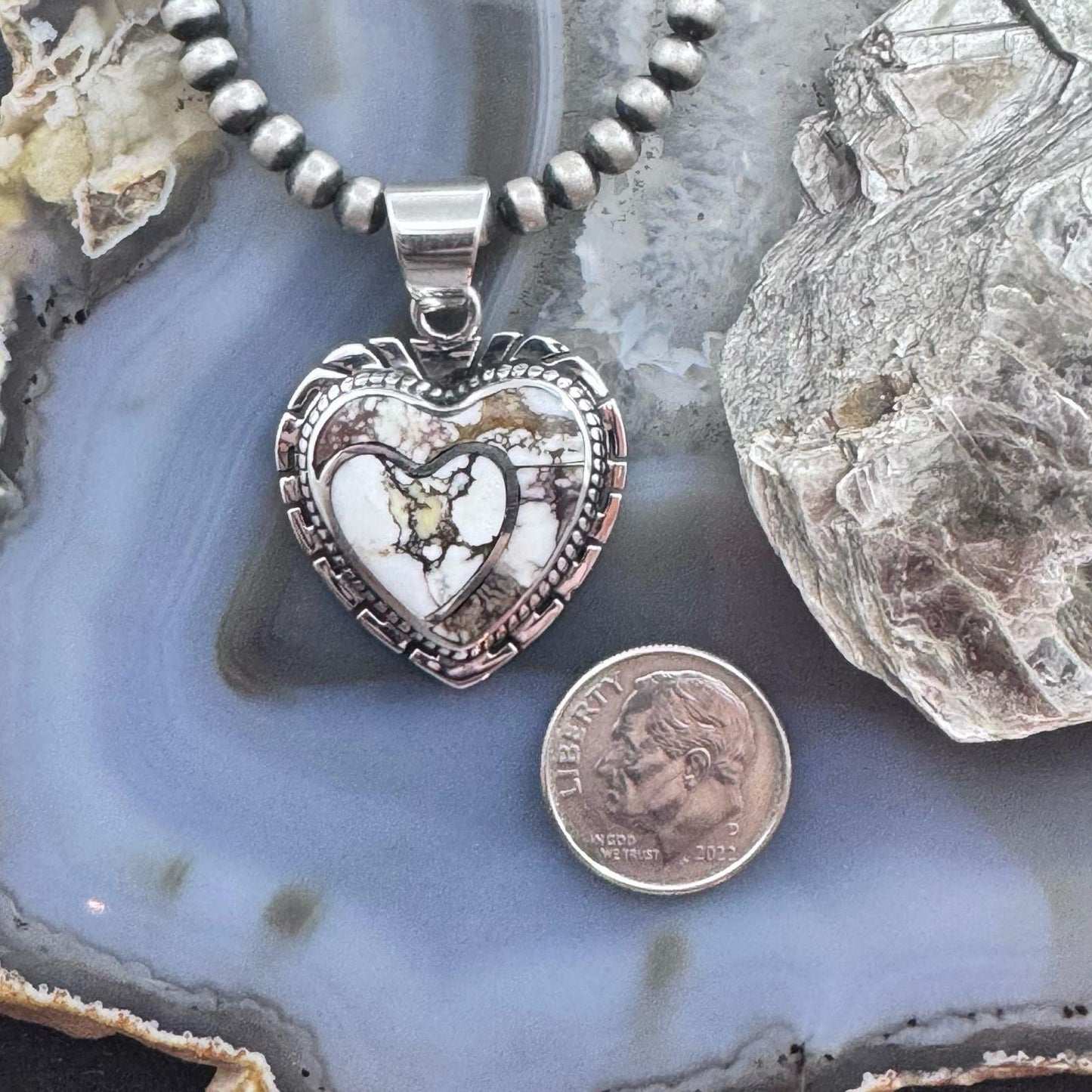 Native American Sterling Silver Wild Horse Decorated Double Heart Pendant For Women