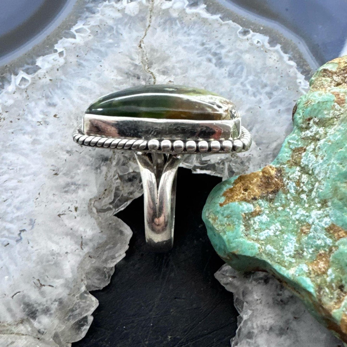 Sterling Silver Southwestern Style Chrome Chalcedony Bar Ring Size 7 For Women