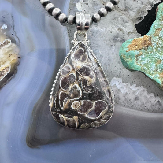 Sterling Silver Southwestern Style Turrietella Fossil Pendant For Women