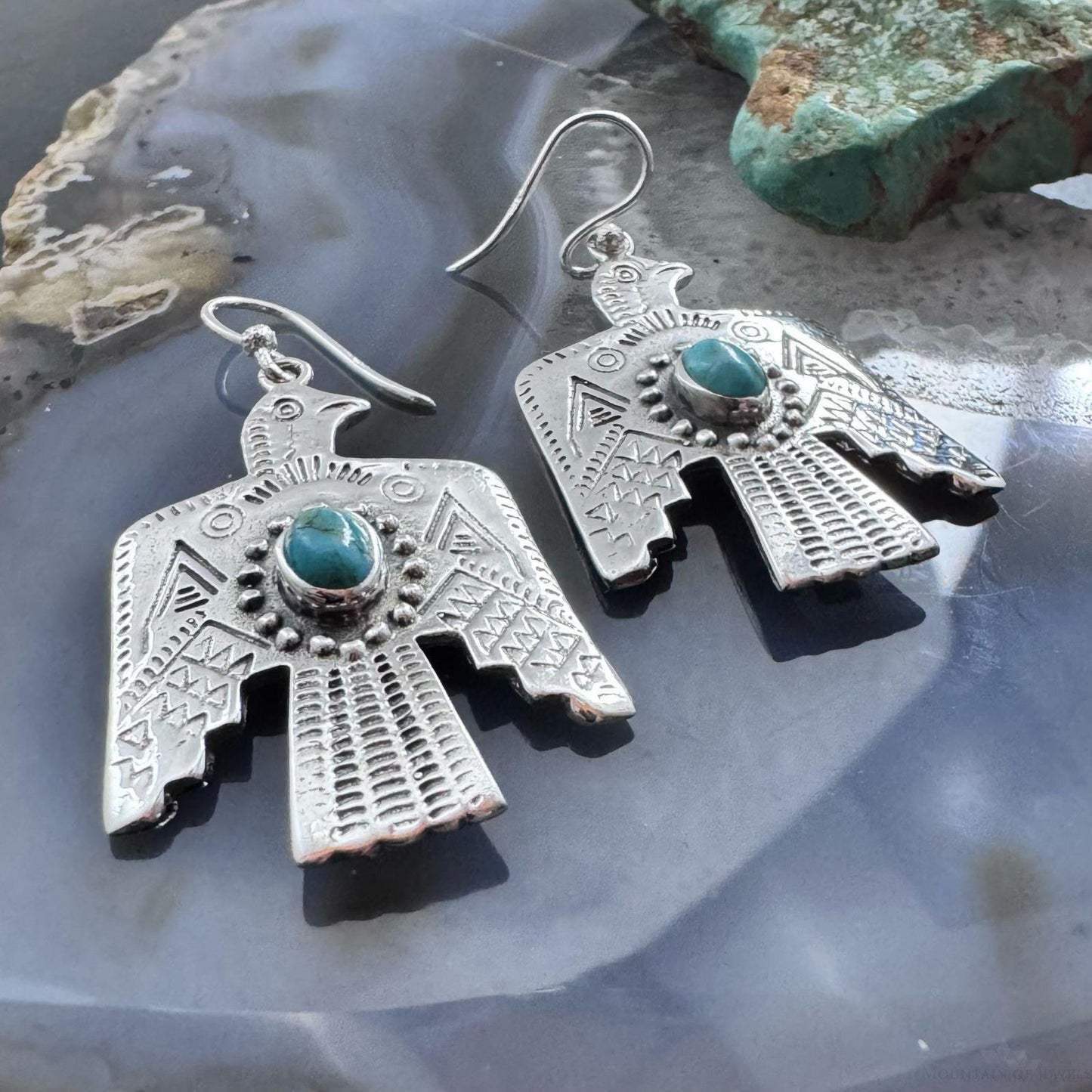 Sterling Silver Southwestern Style Turquoise Thunderbird Dangle Earrings For Women