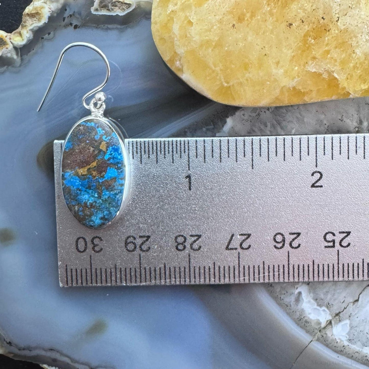 Sterling Silver Southwestern Style Oval Chrysocolla Dangle Earrings For Women