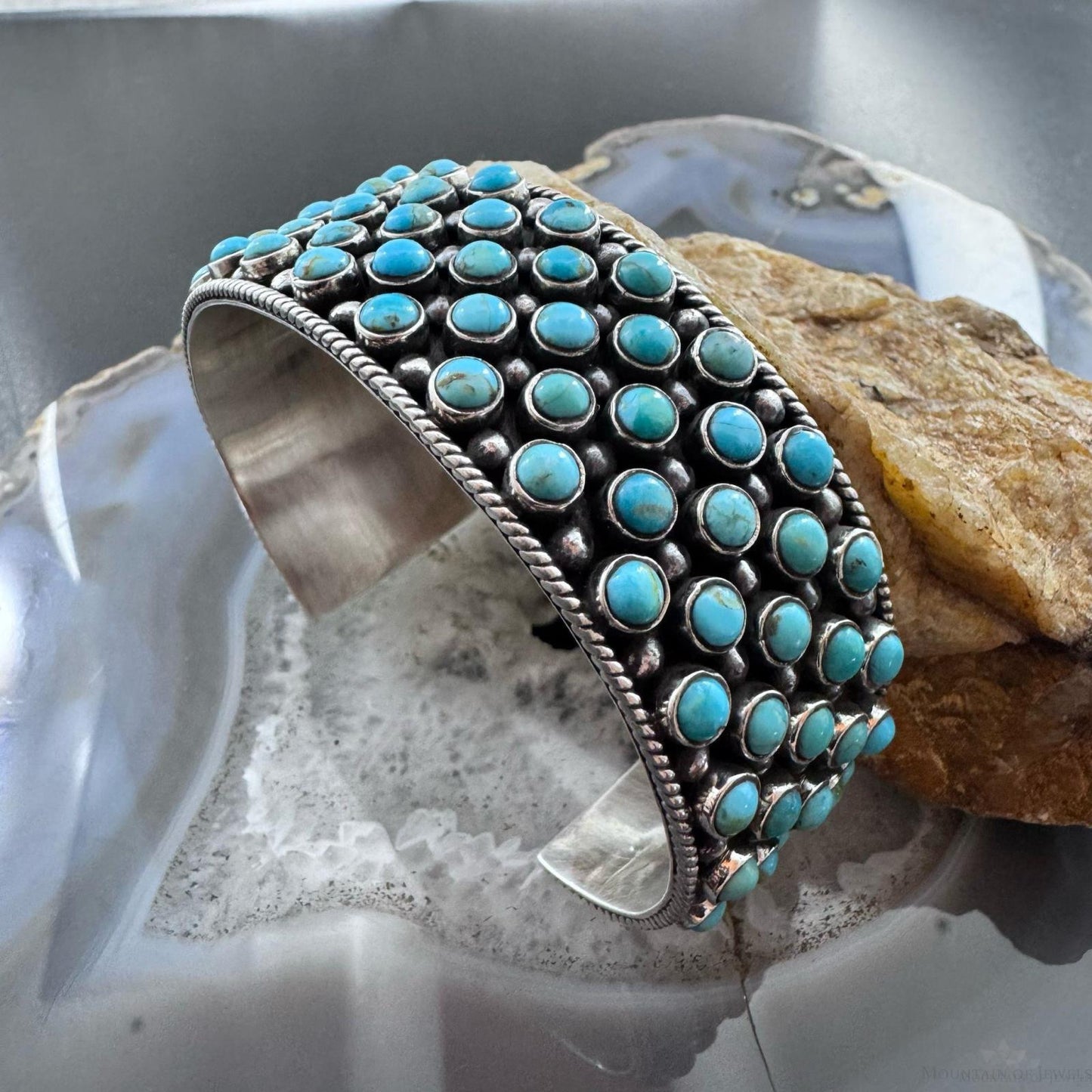 Sterling Silver Southwestern Style Multi Turquoise &Raindrops Bracelet For Women