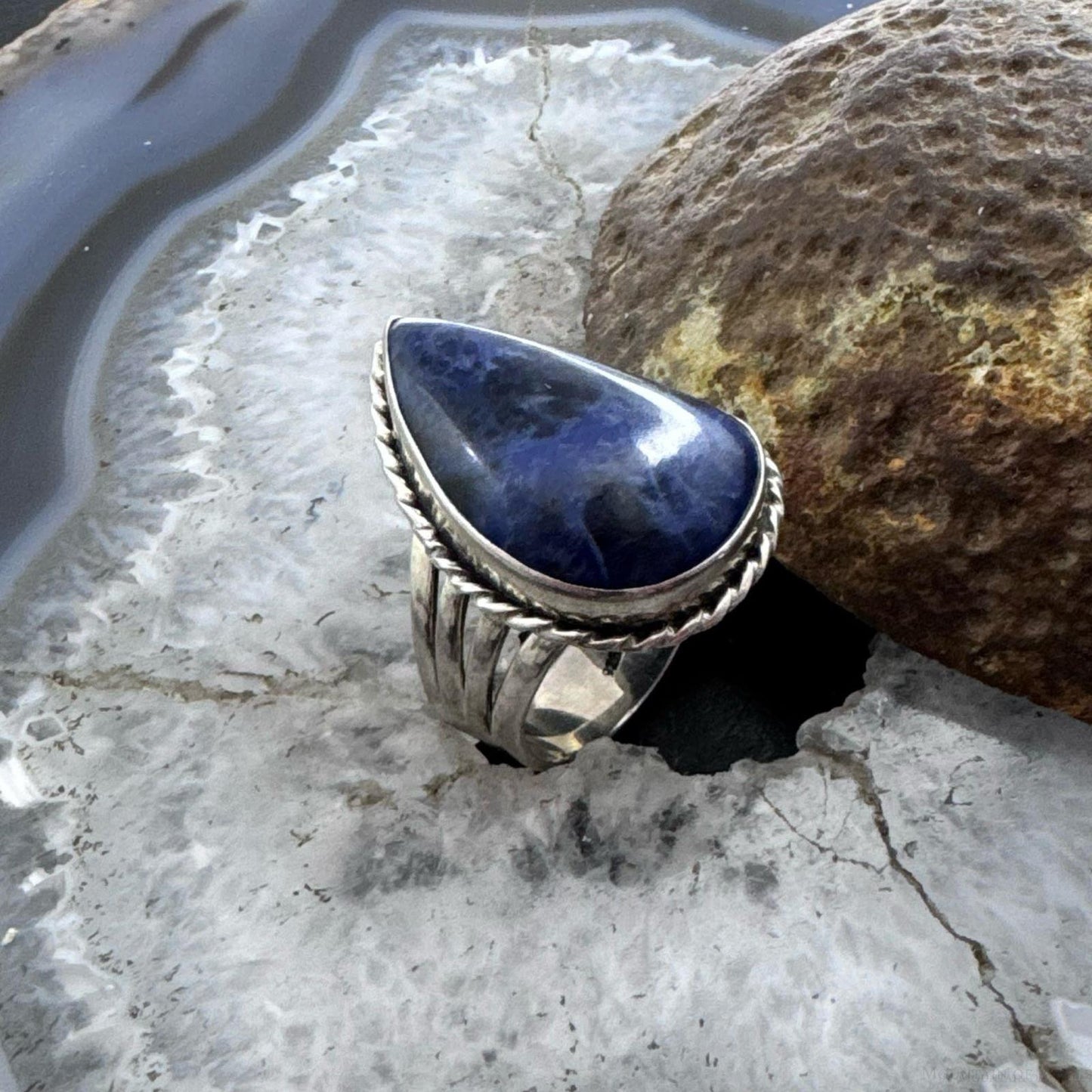 Sterling Silver Southwestern Style Teardrop Charoite Ring Size 9 For Women