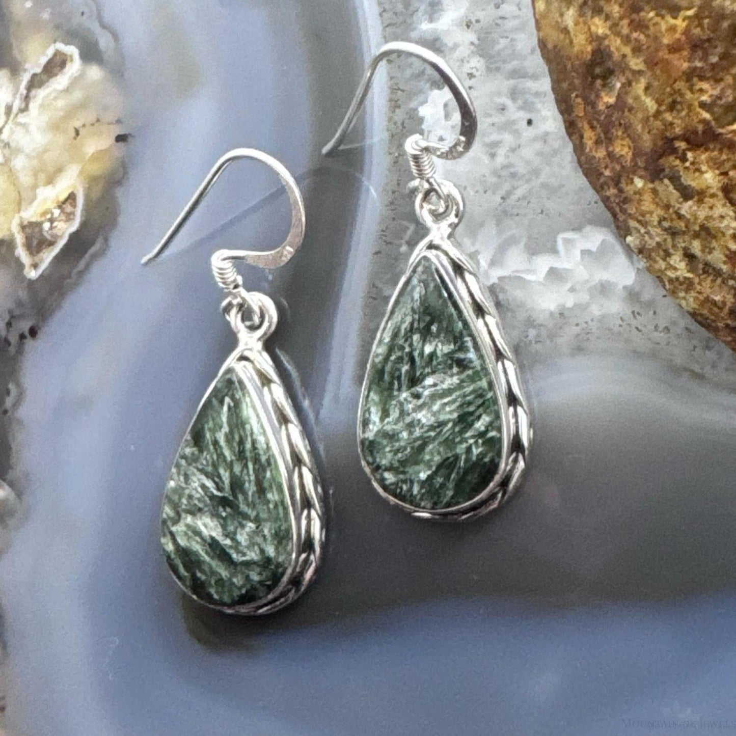 Sterling Silver Southwestern Style Teardrop Serpentine Dangle Earrings For Women