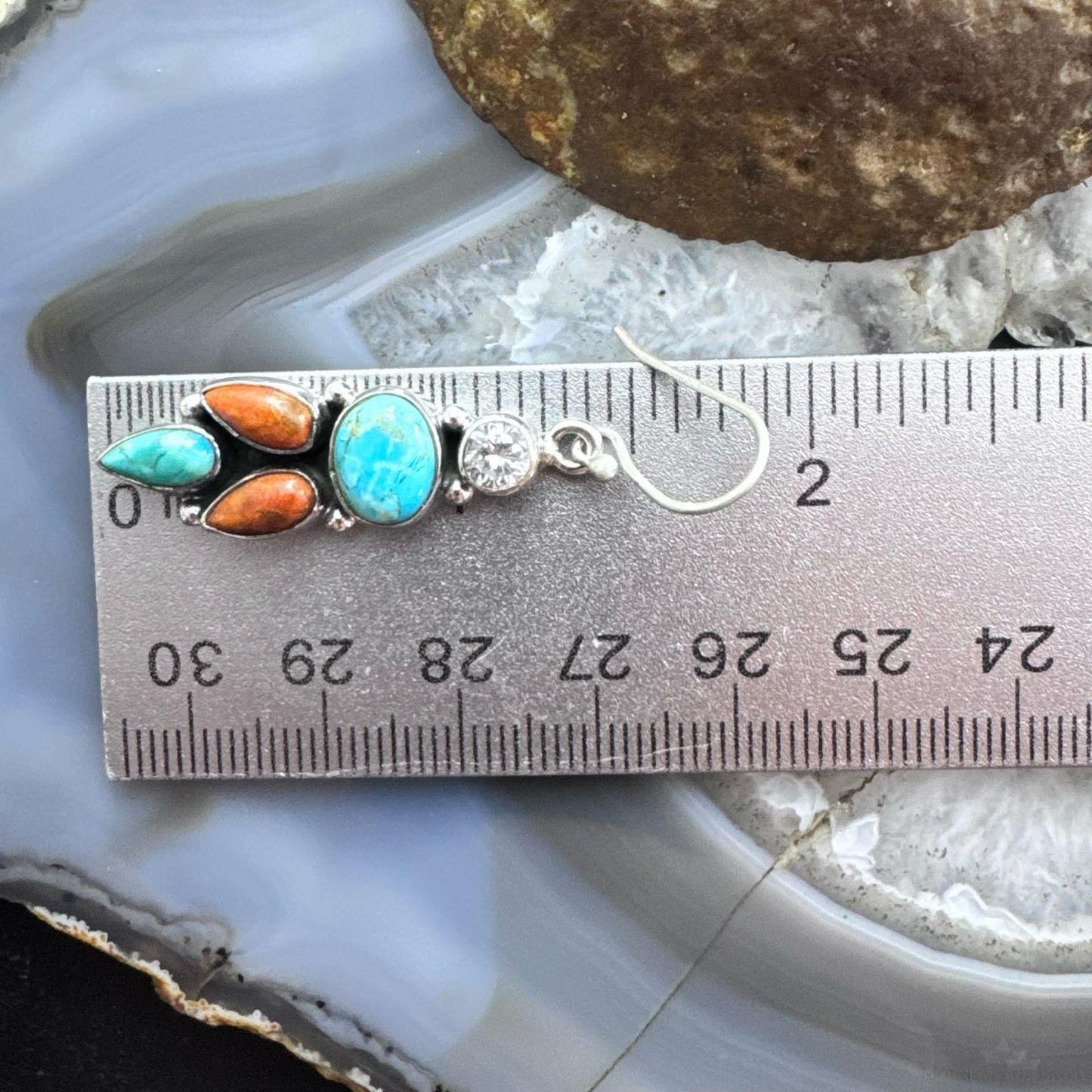 Sterling Silver Southwestern Style Multistone Cluster Dangle Earrings For Women #13