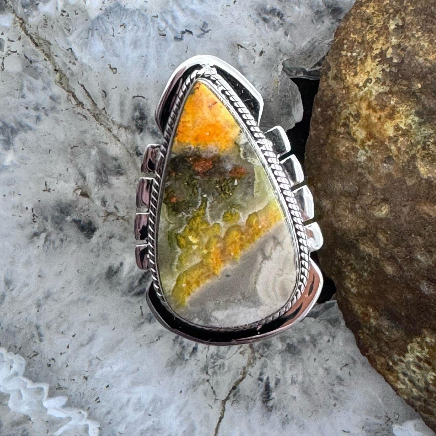 Sterling Silver Southwestern Style Teardrop Bumblebee Jasper Ring 8.5 For Women.