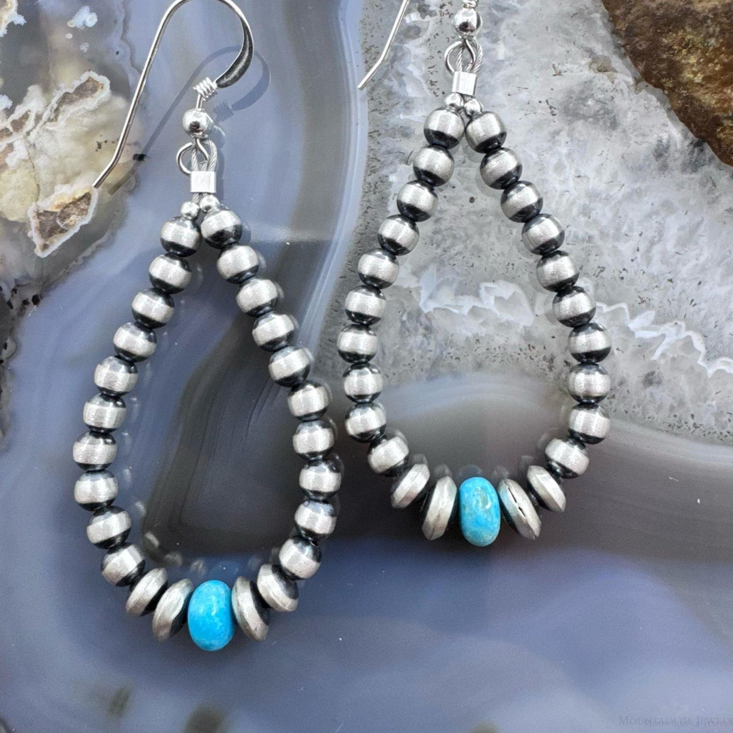 Native American Sterling Silver 3-5mm Navajo Pearl &Turquoise Earrings For Women