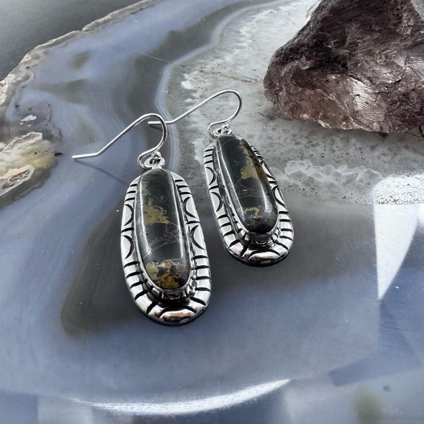 Native American Sterling Silver Blackjack Dangle Earrings For Women