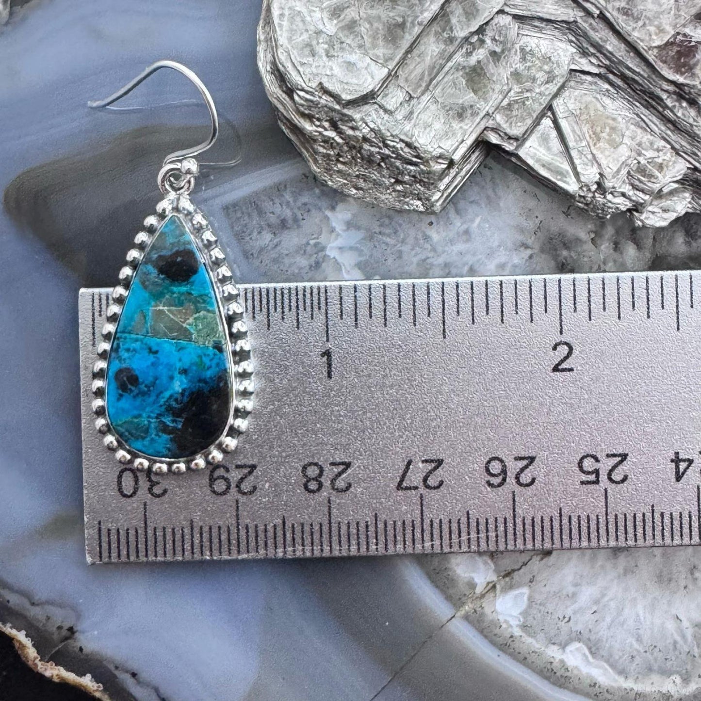 Sterling Silver Southwestern Style Teardrop Shattuckite Dangle Earrings For Women