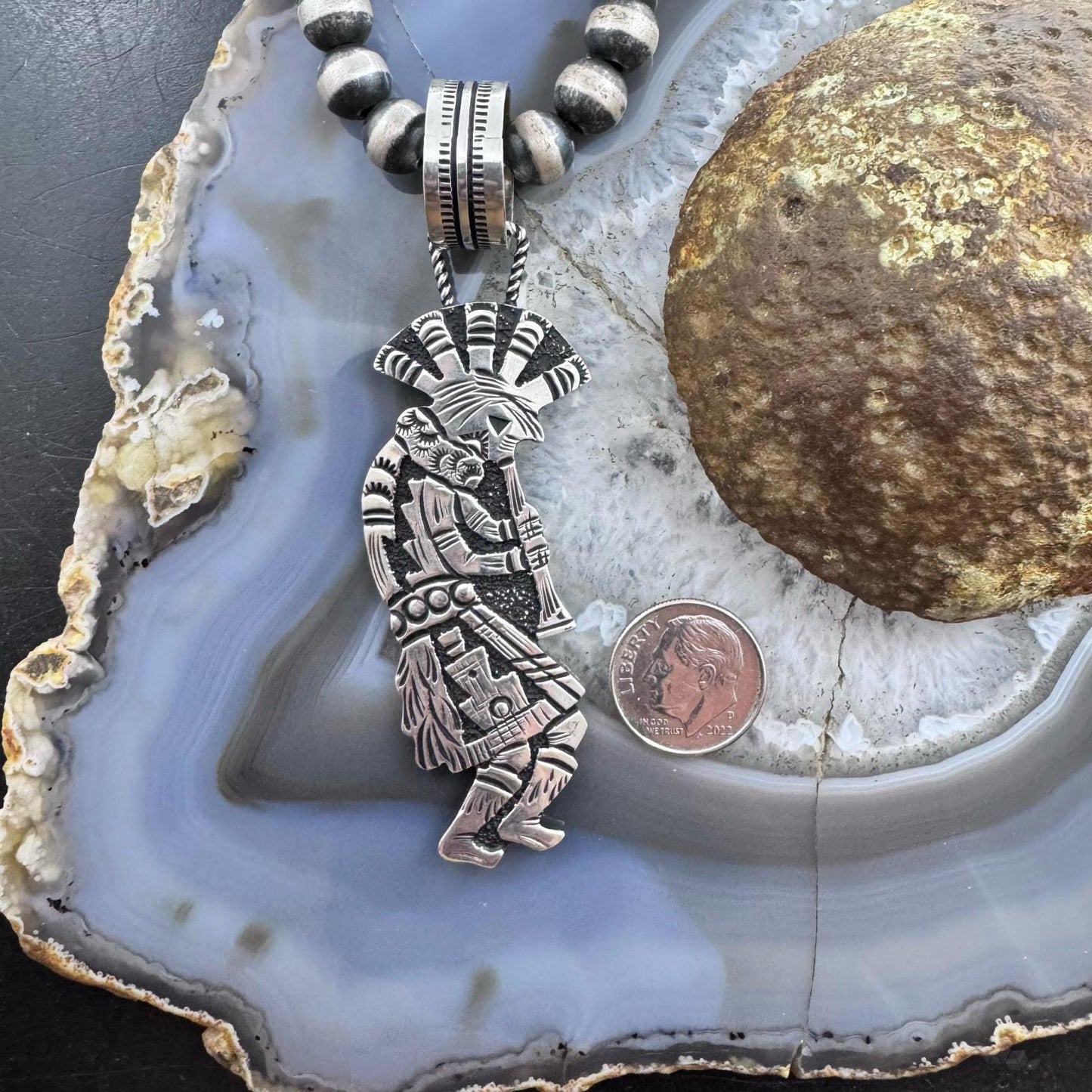 Richard Singer Native American Sterling Silver Overlay Kokopelli Dancer Unisex Pendant