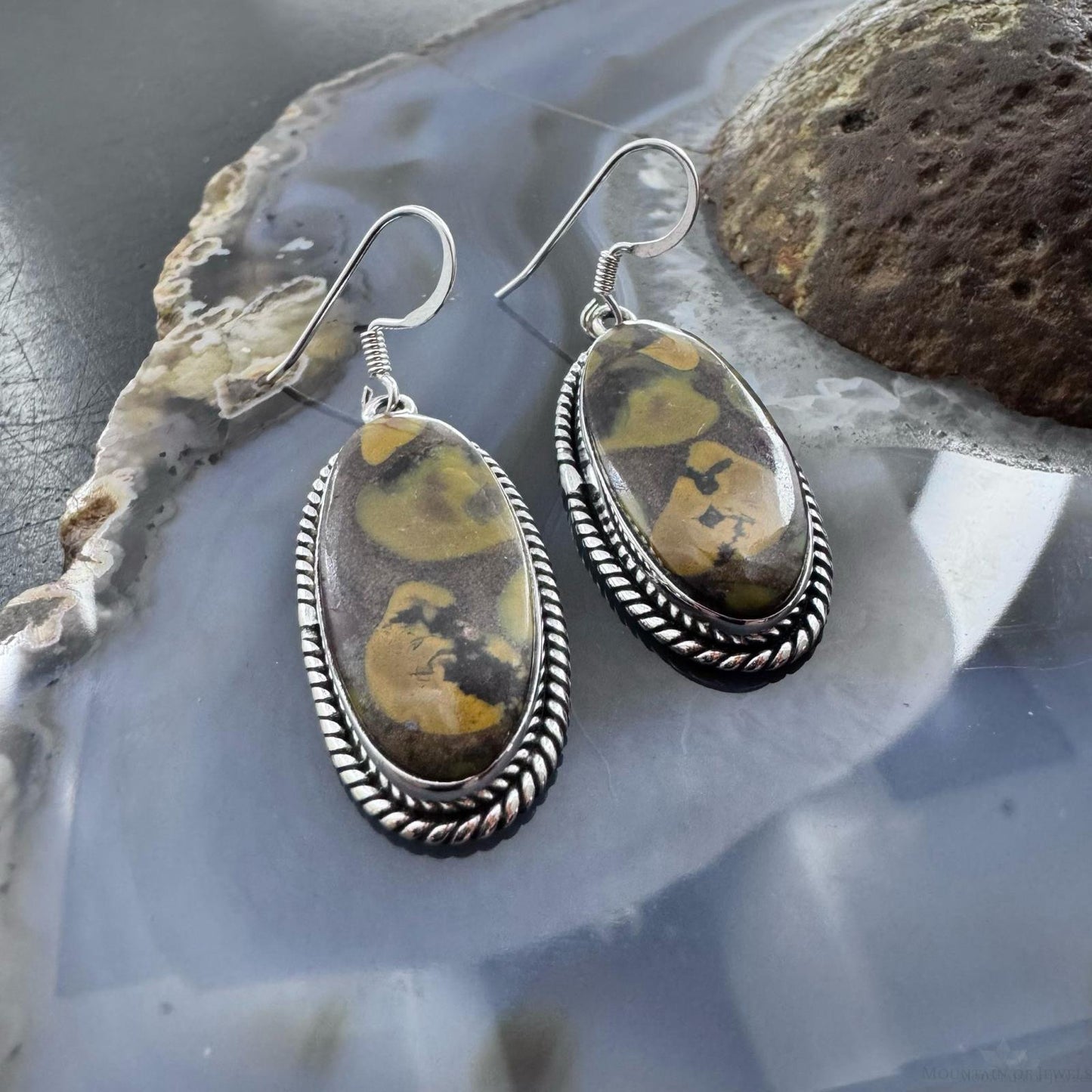 Sterling Silver Southwestern Style Oval Fruit Jasper Dangle Earrings For Women