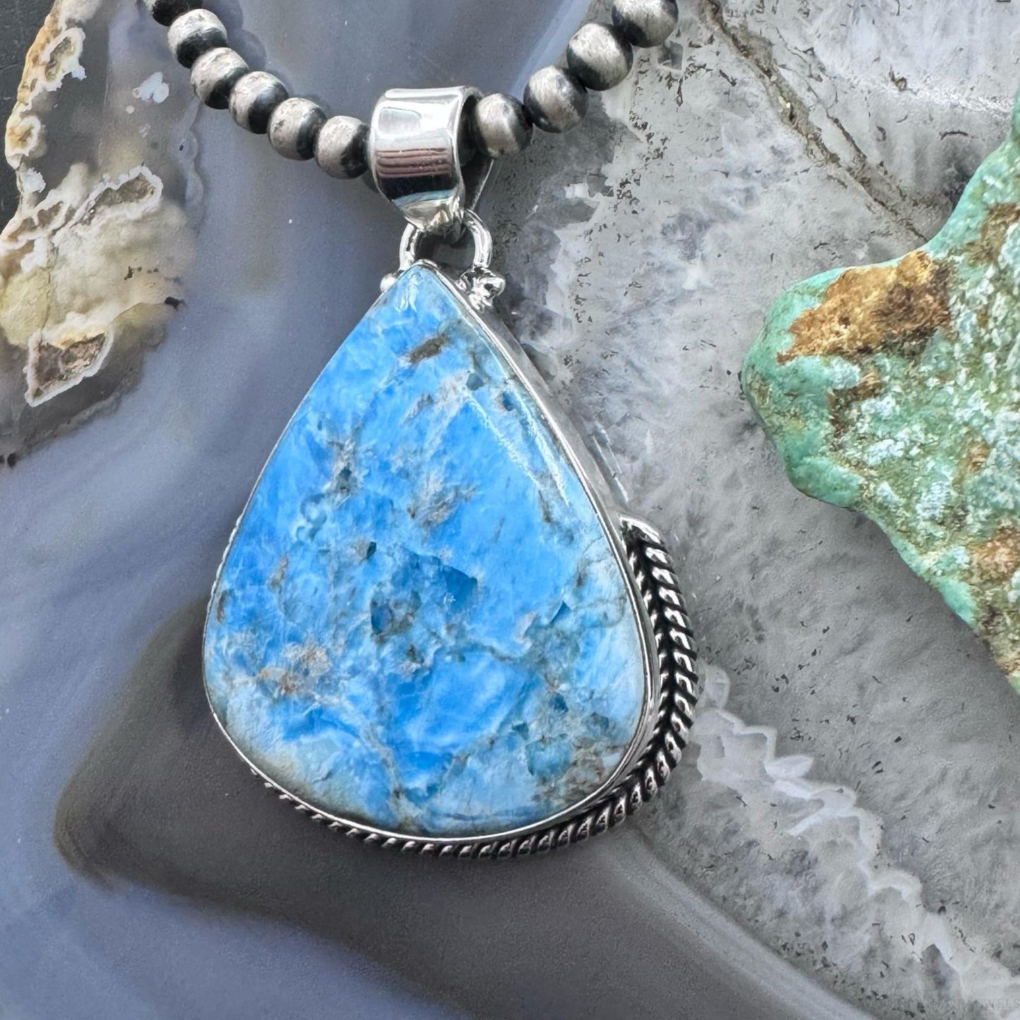 Sterling Silver Southwestern Style Apatite Decorated Pendant For Women