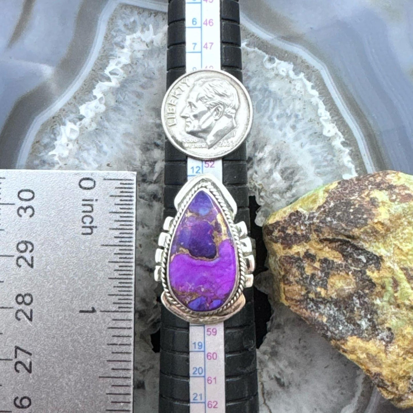 Sterling Silver Southwestern Style Teardrop Purple Copper Turquoise Ring Size 7.75 For Women