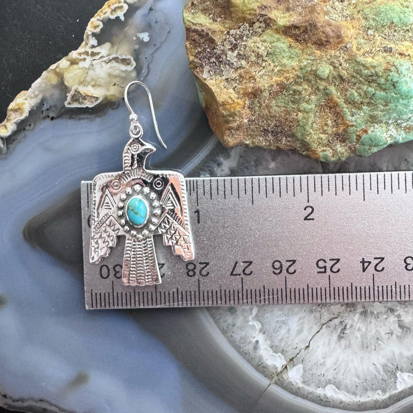 Sterling Silver Southwestern Style Turquoise Thunderbird Dangle Earrings For Women