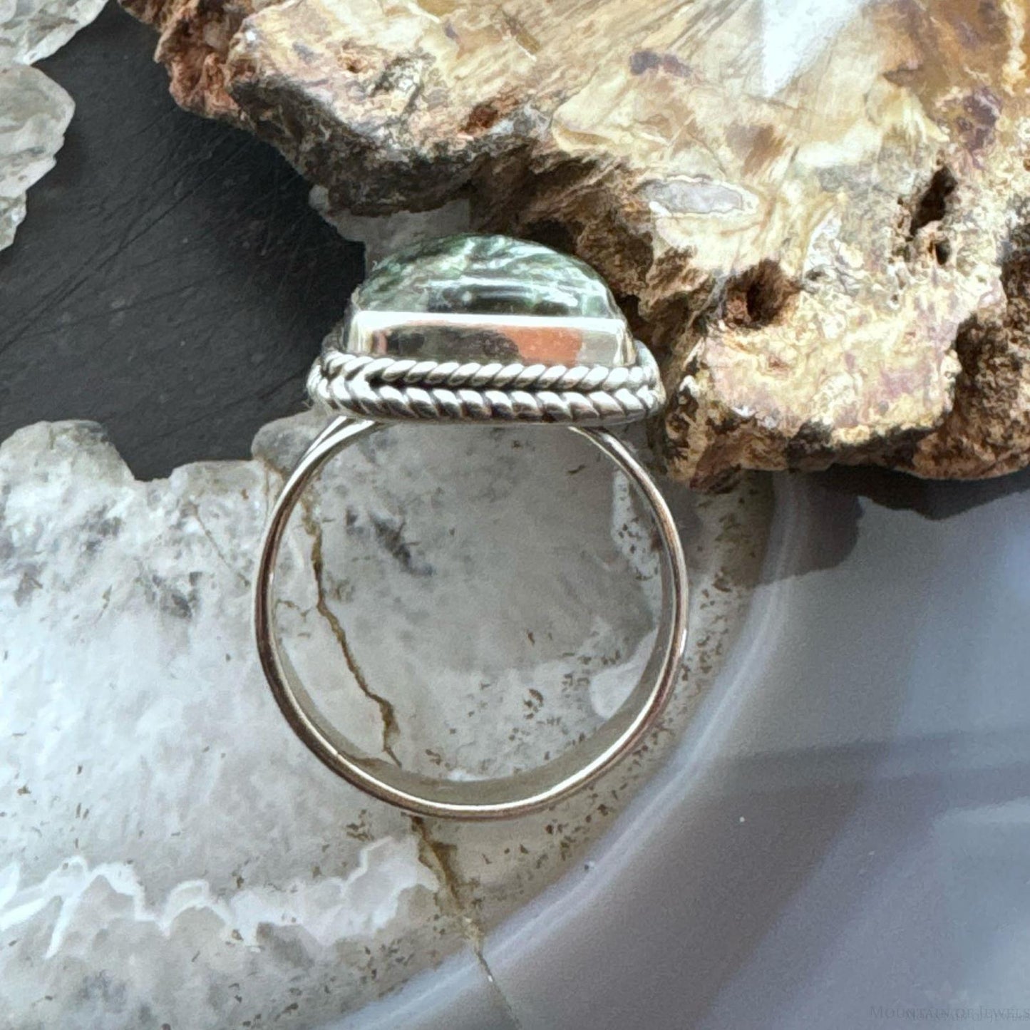 Sterling Silver Southwestern Style Seraphinite Bar Ring Size 8.5 For Women