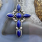 Sterling Silver Southwestern Style 6 Lapis Decorated Cross Pendant For Women #1