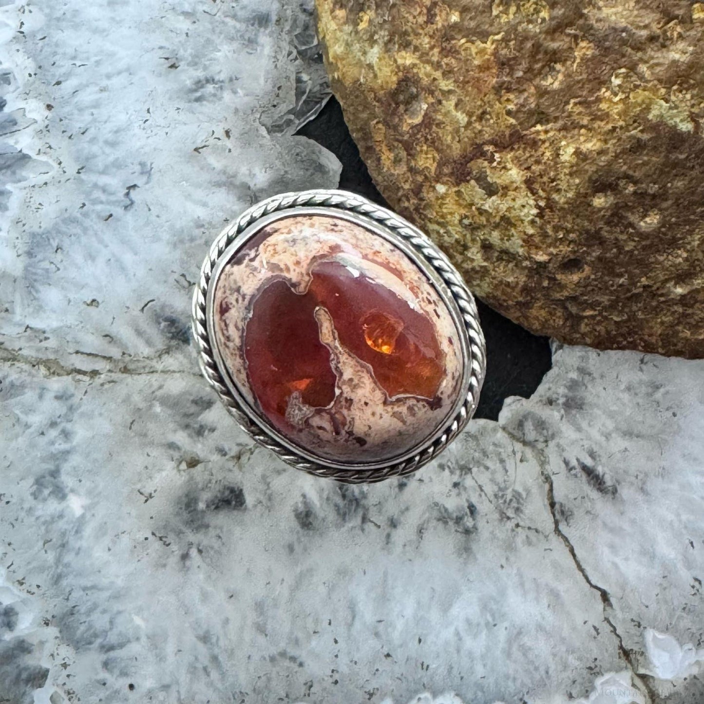 Sterling Silver Southwestern Style Oval Mexican Fire Opal Ring Size 8 For Women