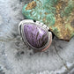 Sterling Silver Southwestern Style Teardrop Purpurite Decorated Ring Size 7.5 For Women