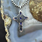 Sterling Silver Southwestern Style 6 Lapis Decorated Cross Pendant For Women #1