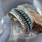 Sterling Silver Southwestern Style Turquoise Single Row Stamped Decorated Bracelet For Women