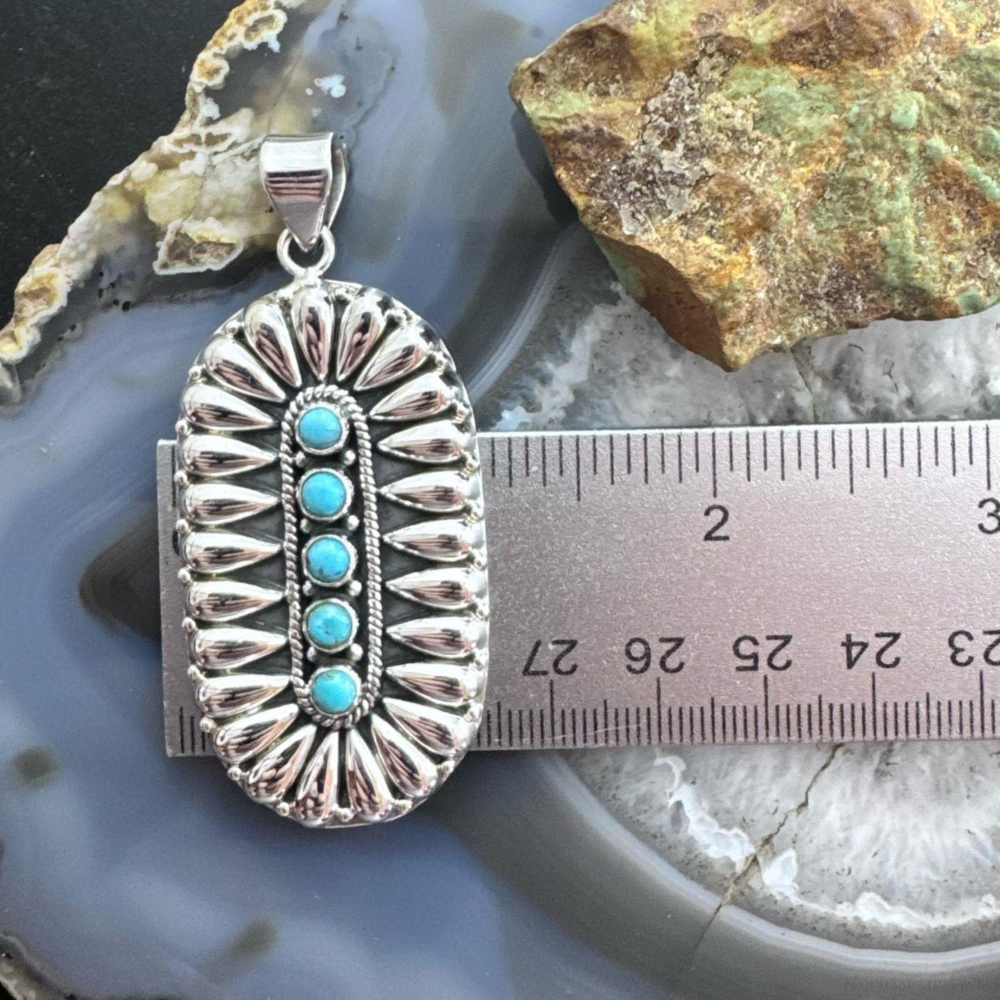 Sterling Silver Southwestern Style Turquoise & Silver Teardrop Cluster Pendant For Women