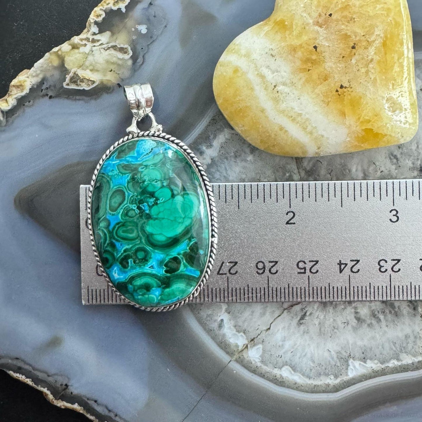 Sterling Silver Southwestern Style Oval Azurite Malachite Unisex Pendant