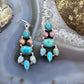 Sterling Silver Southwestern  Style Turquoise, Opal, Pink Dahlia Dangle Earrings For Women